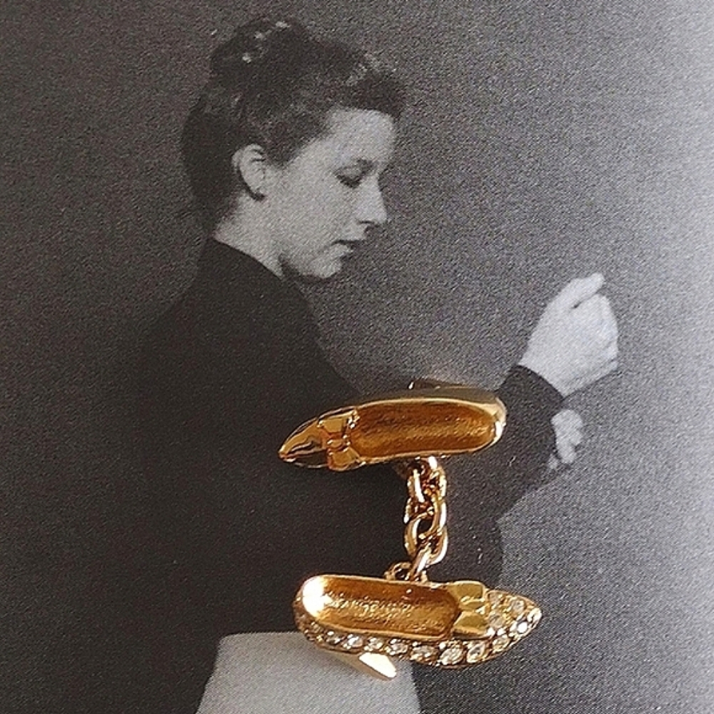 Carolee Gold-Plated Heel Cufflinks with Clear Rhinestones